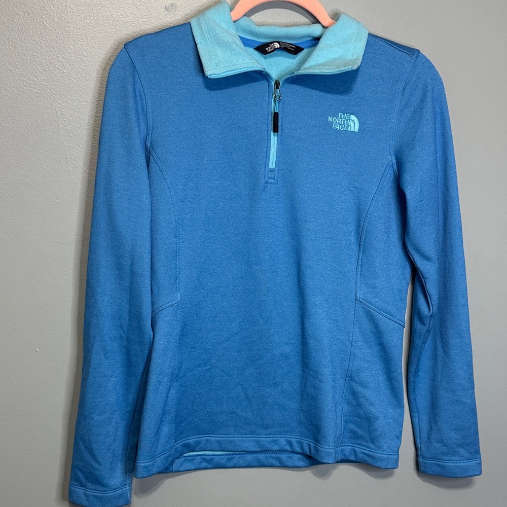 The North Face Aqua and Sky Blue 1/4 zip